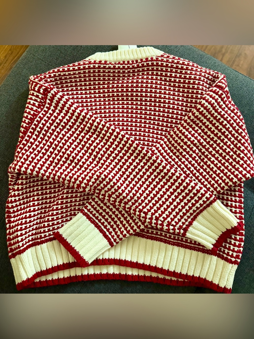 Madewell Crewneck Houndstooth Knit Sweater in Red and Cream - Picture 7 of 10